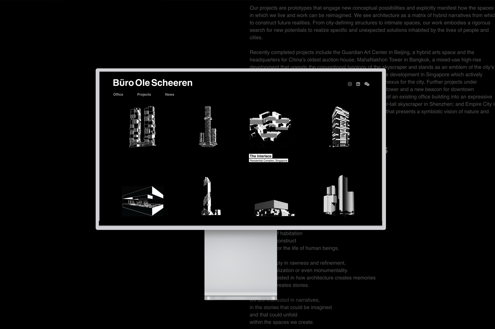 Develop a website to showcase the portfolio and news updates of the architectural firm B&uuml;ro Ole Scheeren.